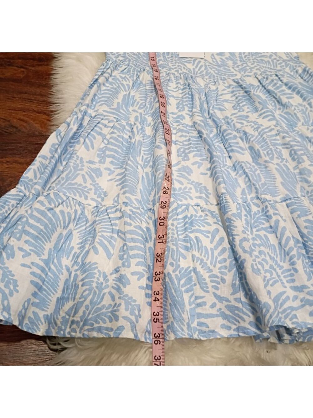 Roller Rabbit Mini Dress Women's Blue White Floral Print Linen Ruffle Sleeve - Picture 8 of 10